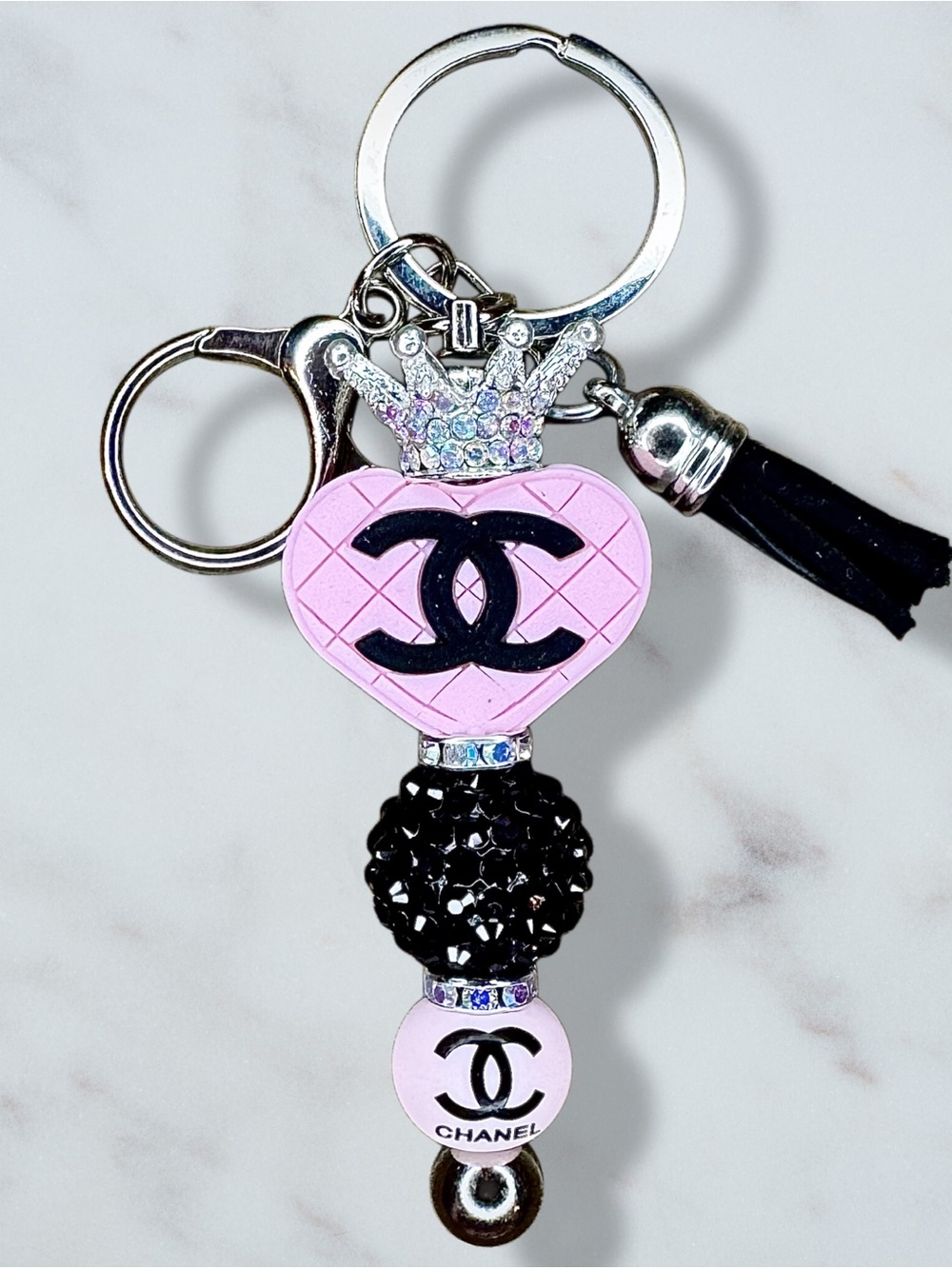 Fashion CC Light Pink Heart Beaded Keychain